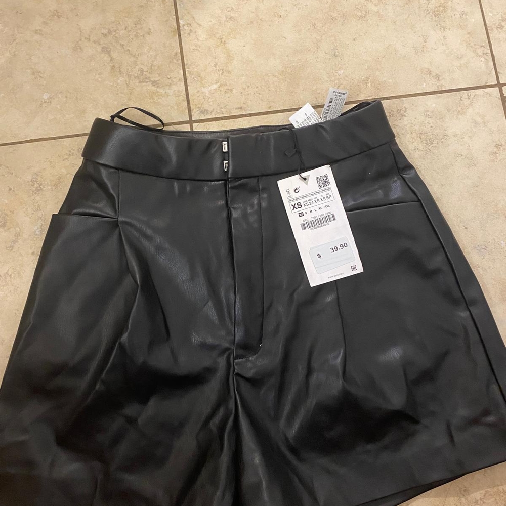 Zara Black Leather-Style Shorts